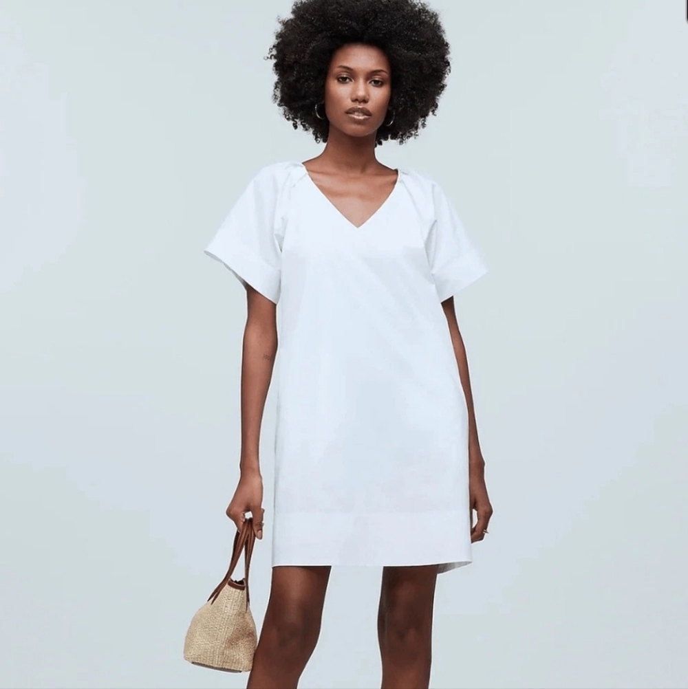 Madewell Bright White Cotton Short Sleeve Pullover Vacation Ready Shift Dress